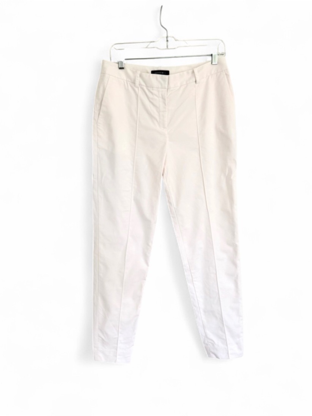 Lafayette 148 New York Womens Straight Leg Pants 8 White Zip Back Slit Preppy